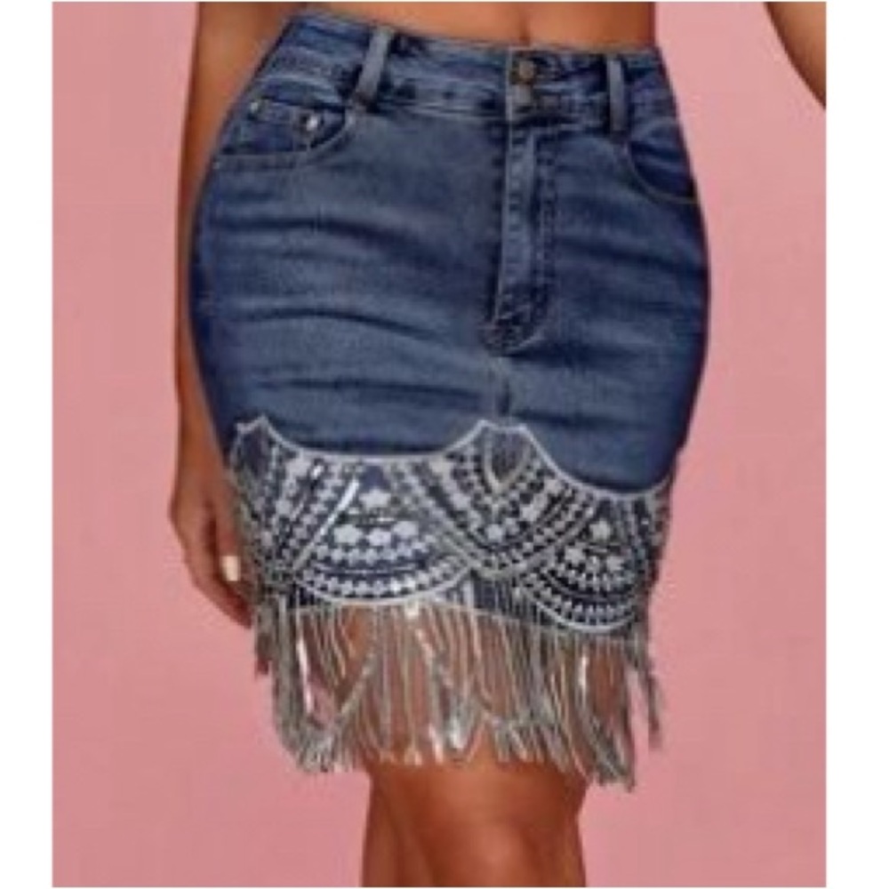 Rhinestone fringe skirt